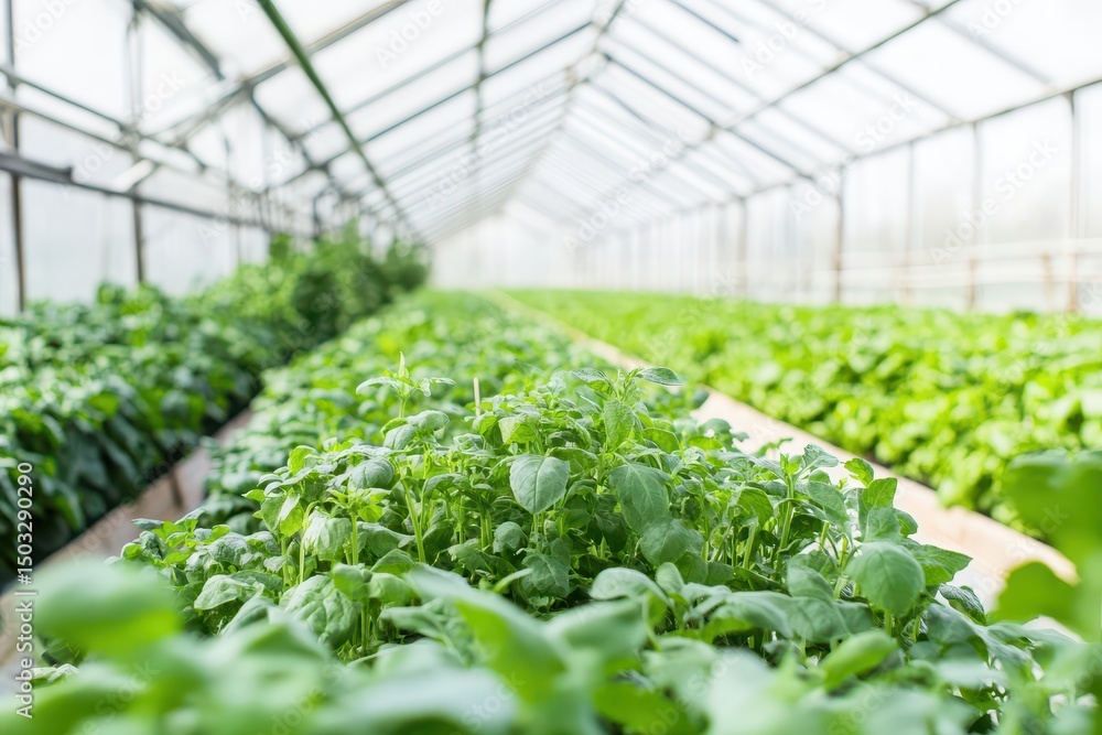 Fresh green plants thriving in a greenhouse Fresh green plants thriving in a greenhouse