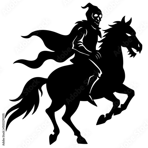 Phantom riding a ghost horse silhouette vector illustration 