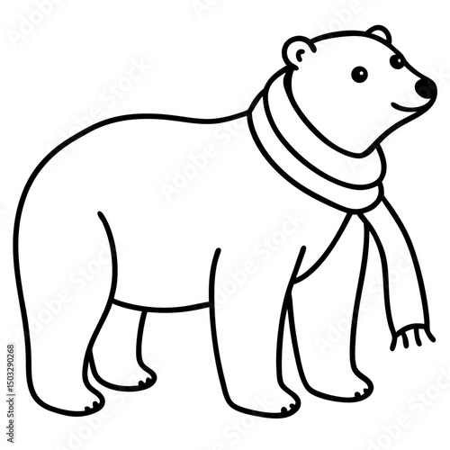 Polar bear in scarf line art vector illustration 