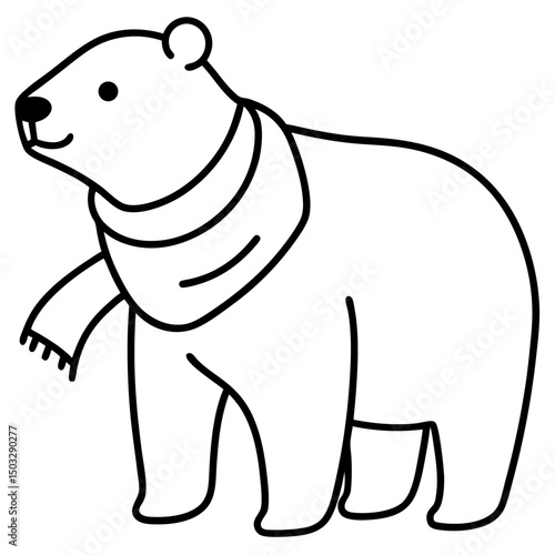 Polar bear in scarf line art vector illustration 
