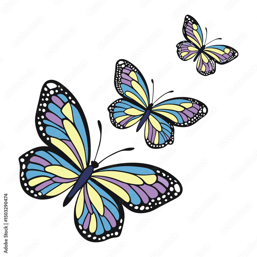 Fototapeta premium Set of butterflies isolated vector illustration on white background