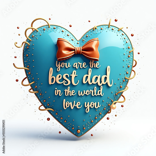 Happy Father's Day 3D Render Bow Tie, Polka Dot, Blue Heart, Best Dad Digital Art