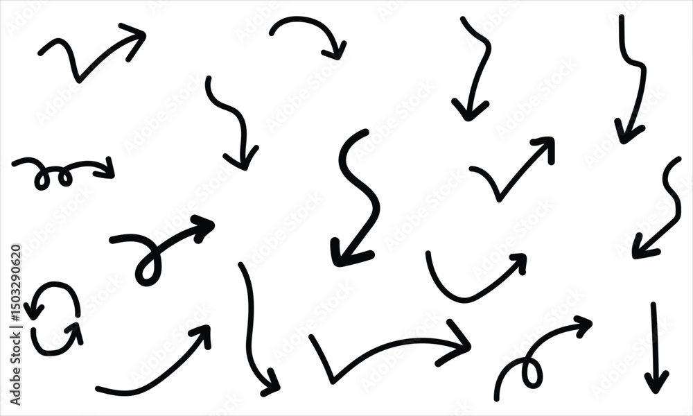 Obraz premium Hand-drawn Black Arrows Vector Illustration - Directional Elements for Motion & Design