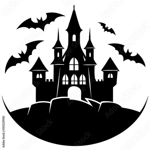 Vampire castle in Transylvania silhouette vector illustration 