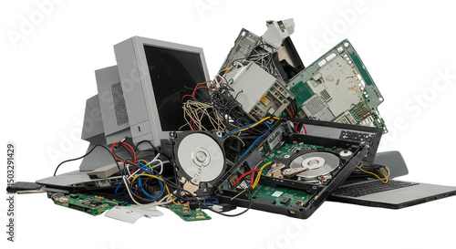 Etrash. Pile of Discarded Electronic Waste Components for Recycling
