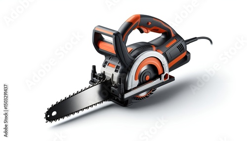 Isolated modern electric saw on white background for product display.