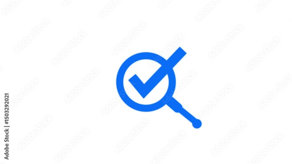 search icon with Check mark on black background. Glowing neon magnifying Glass Icon animation. search icon with Check mark on black background. Glowing neon magnifying Glass Icon animation.
