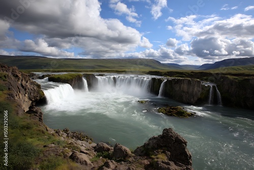 How Godafoss Waterfall Creates Majestic Colorful Landscape  

