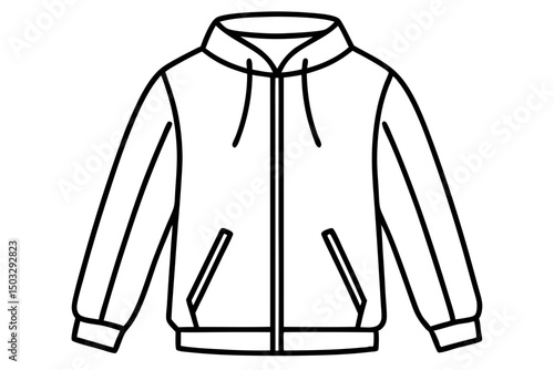 Minimalist Line Art of a Zipped-Up Windbreaker Jacket – Modern Outerwear SVG Illustration

