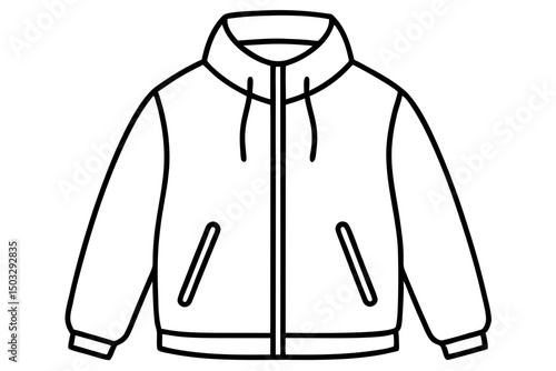 Minimalist Line Art of a Zipped-Up Windbreaker Jacket – Modern Outerwear SVG Illustration

