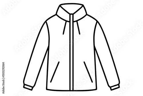 Minimalist Line Art of a Zipped-Up Windbreaker Jacket – Modern Outerwear SVG Illustration

