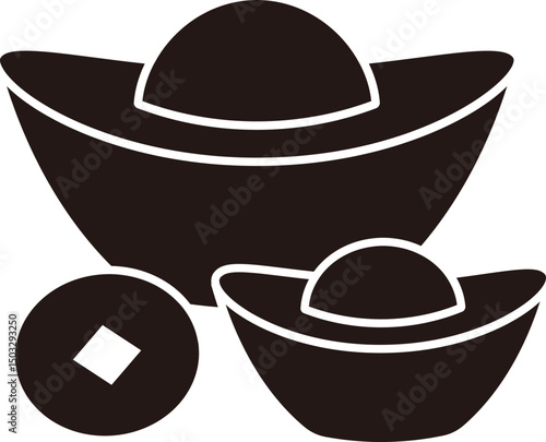 Chinese Gold Ingot Silhouette vector.
Gold Ingot yuanbao Silhouette svg.
Happy Chinese New Year.
Transparent background, SVG file.