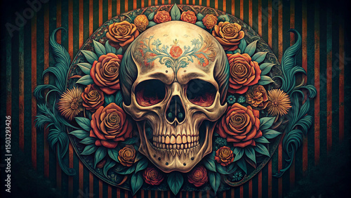 Skull in retro vintage style.