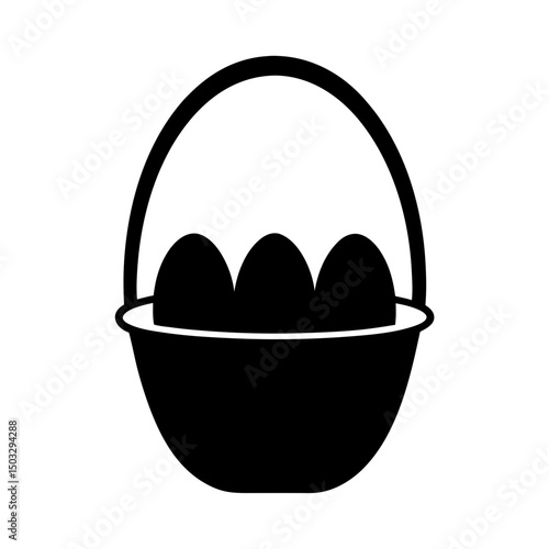 A stylized illustration of an Easter basket filled with three eggs