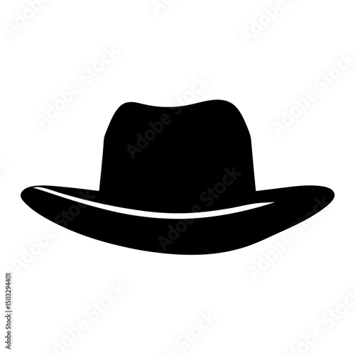 Black fedora hat with white band, isolated on white background