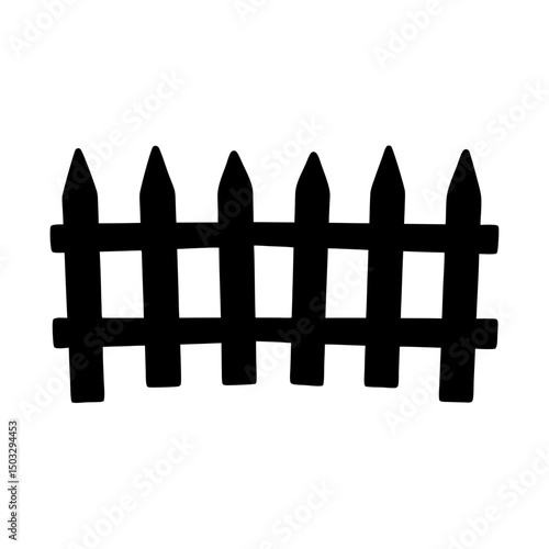 A simple, dark, somewhat cartoonish image of a picket fence graphic