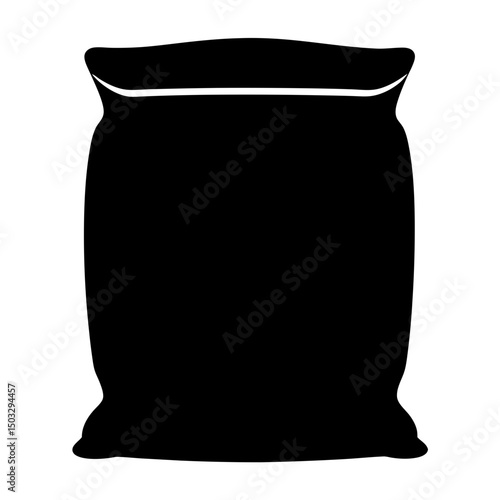 Black silhouette of a filled and tied sack isolated on white background