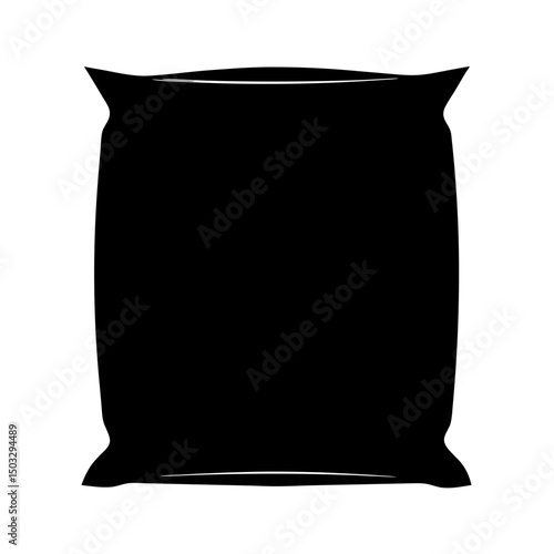 Black Silhouette of a Sack or Bag, Solid black silhouette of a closed sack or bag with slightly protruding corners, isolated on a white background.
