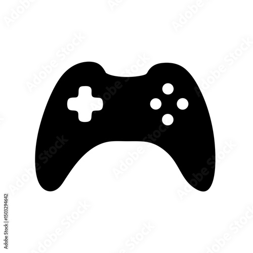 Simple silhouette illustration of a video game controller on a white background