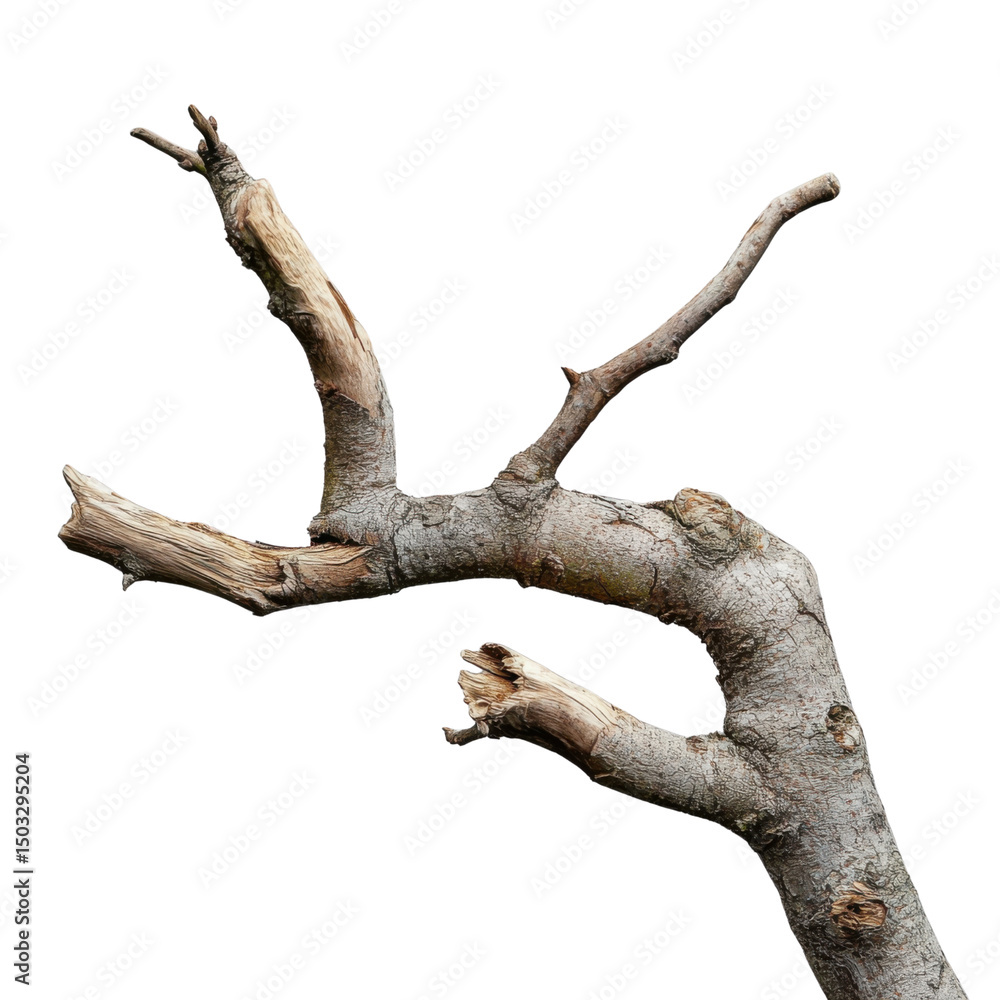 Gnarled and broken tree branch with transparent background Gnarled and broken tree branch with transparent background