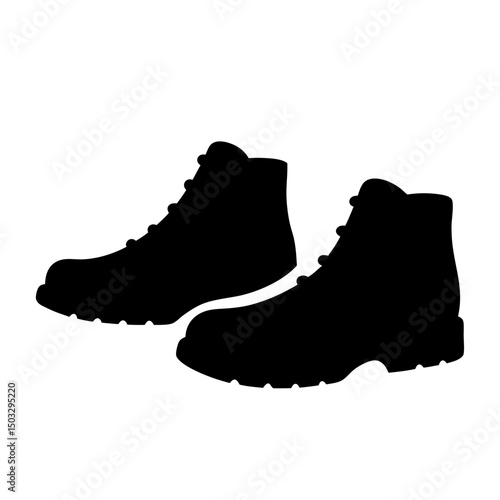 Two Hiking Boots Silhouette, outdoor footwear for trekking or backpacking adventure