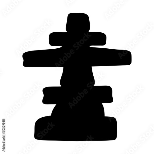Inukshuk silhouette standing tall against a white background symbol of Inuit culture