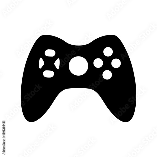 Classic video game controller icon with simple black and white design
