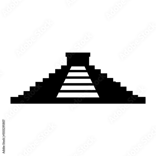 Stylized Silhouette of a Mesoamerican Pyramid with Stepped Design and Rectangular Top