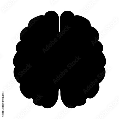 Silhouette of Human Brain with Visible Hemispheres, Black silhouette of a human brain showing two hemispheres with characteristic folds, isolated on a white background.
