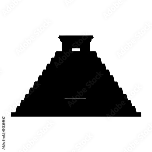 Iconic Mayan Pyramid Silhouette with Stairway, Temple, and Mesoamerican Architectural Features