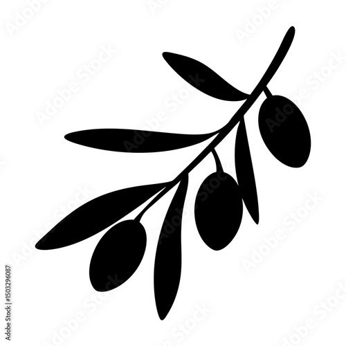 Stylized black olive branch illustration against white background in silhouette format