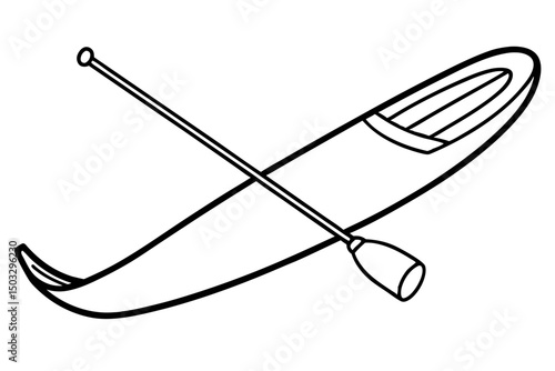 Simple Black Line Illustration of Paddleboard and Paddle – Vector SVG

