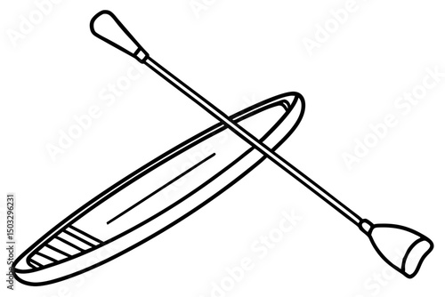Simple Black Line Illustration of Paddleboard and Paddle – Vector SVG

