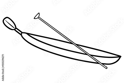 Simple Black Line Illustration of Paddleboard and Paddle – Vector SVG

