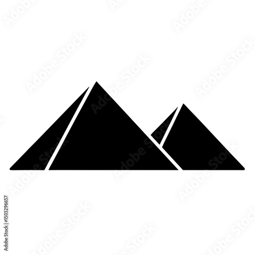 Stylized black and white graphic image of two Egyptian pyramids side by side