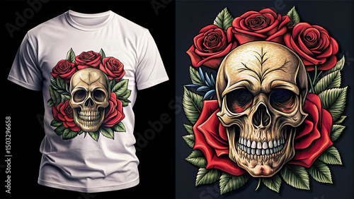 tattoo and t shirt design skull and rose hand drawn premium vector