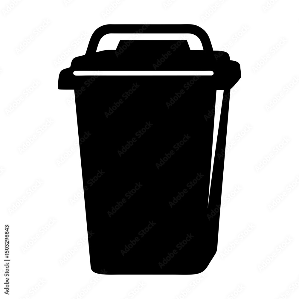Simple black silhouette of a garbage can with a lid and handle Simple black silhouette of a garbage can with a lid and handle