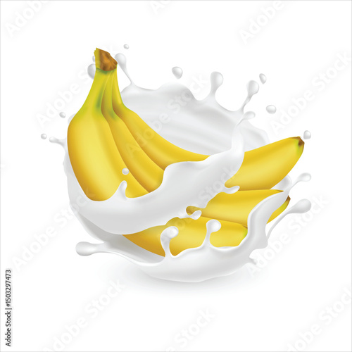 Banana yogurt milk isolated on white background