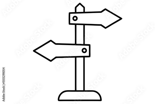 Simple Line Drawing of a Trailhead Post with Directional Signs

