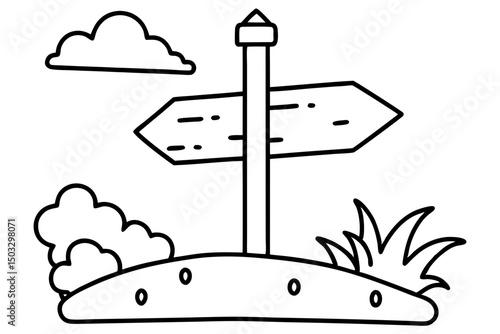 Simple Line Drawing of a Trailhead Post with Directional Signs

