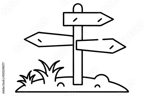 Simple Line Drawing of a Trailhead Post with Directional Signs

