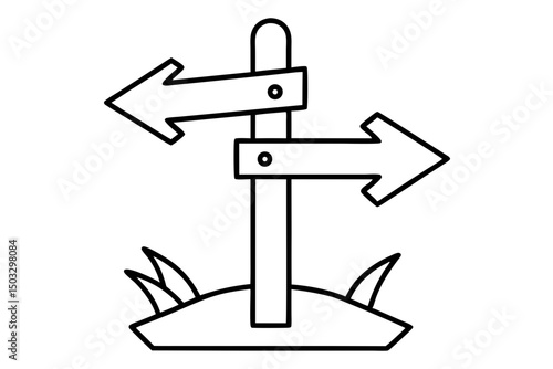 Simple Line Drawing of a Trailhead Post with Directional Signs

