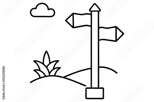 Simple Line Drawing of a Trailhead Post with Directional Signs

