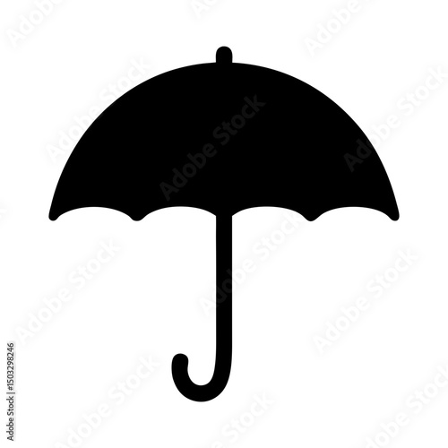 Simple black umbrella silhouette providing protection and shield from rainy weather