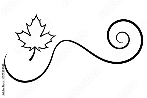 Stylized Minimalist Swirl with Maple Leaf Vector Graphic

