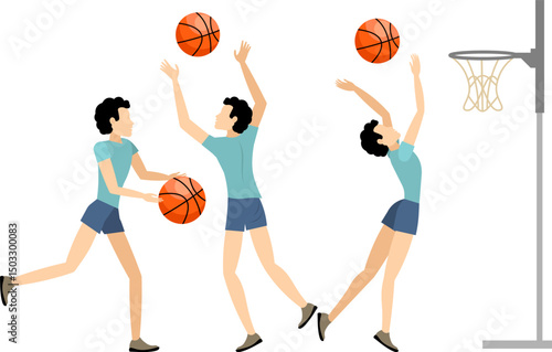 Vector people. Sport. A teenager plays basketball. Vector illustration,