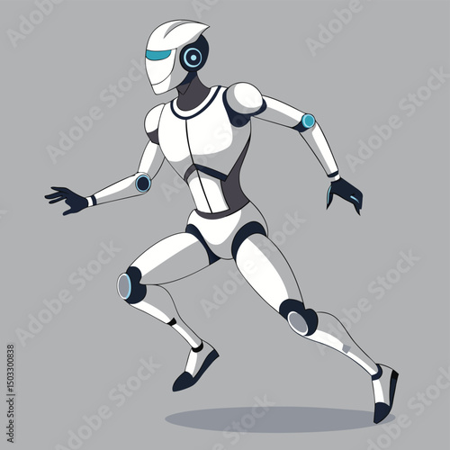 Futuristic robot character running in motion with a modern digital design and a clean background