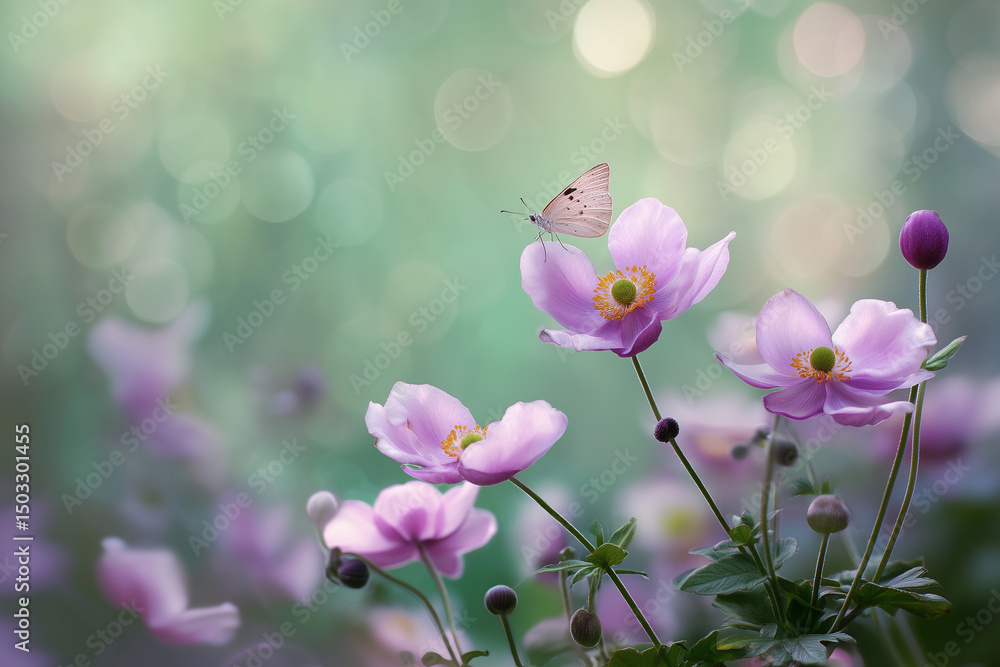 Macro photo of delicate pink anemone flowers in full bloom during a fresh spring morning. Macro photo of delicate pink anemone flowers in full bloom during a fresh spring morning.