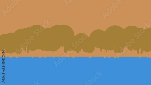 Abstract Landscape Painting:  A Study in Earthy Tones and Serene Waters.