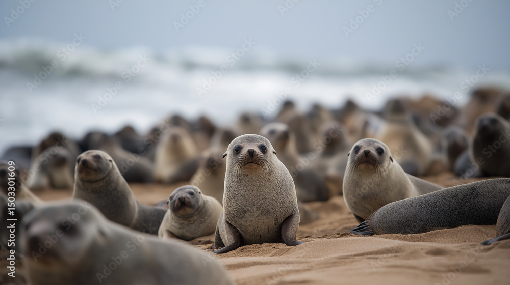 Fototapeta premium Wild animals. Harbor seals resting at the seal colony